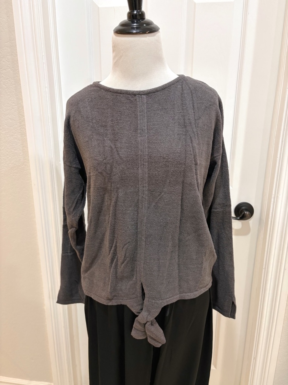 Barefoot Dreams CozyChic Ultra Lite Women’s Dark Grey Tie-Front Long Sleeve Top